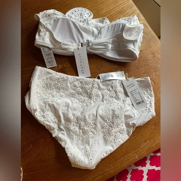 Seafolly NWT Sz 10 (US) gorgeous eyelet bandeau (w/strap) & hi-waist bikini - Picture 4 of 15